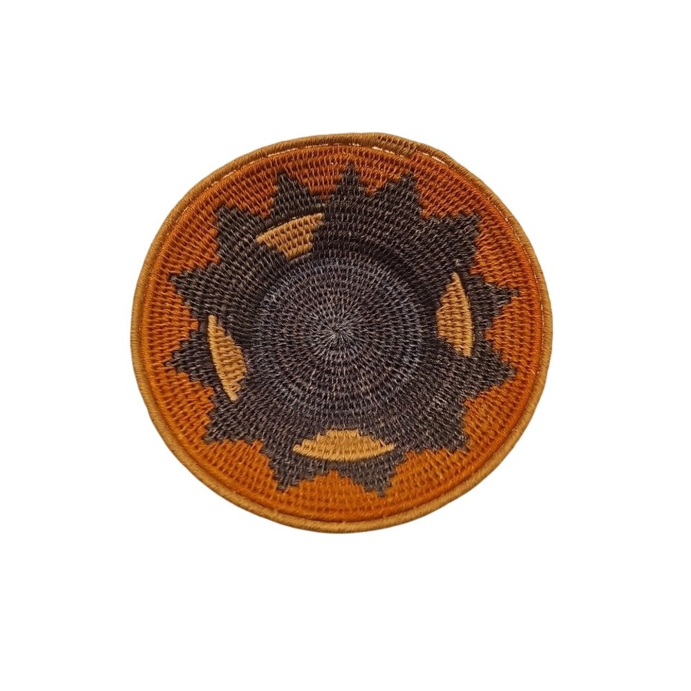 Vintage Hand Woven Sisal Basket Bowl Geometric Starburst Orange Grey 5.5"
